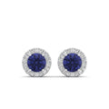Round Tanzanite Halo Diamond Stud Earrings