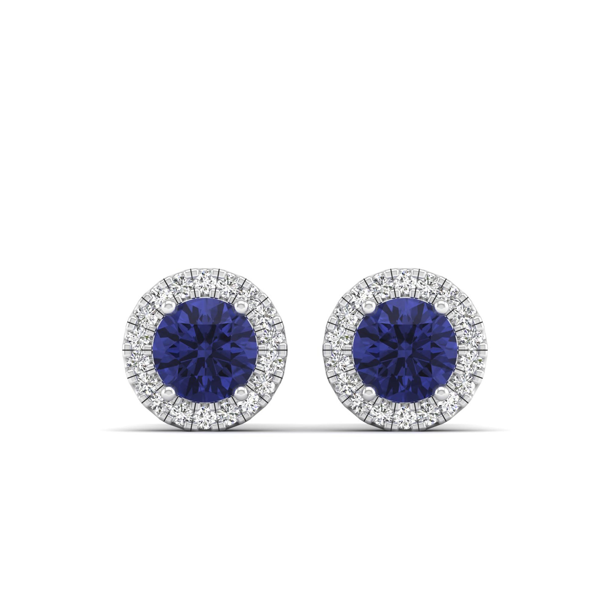 Round Tanzanite Halo Diamond Stud Earrings