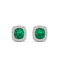Cushion Emerald Halo Diamond Stud Earrings
