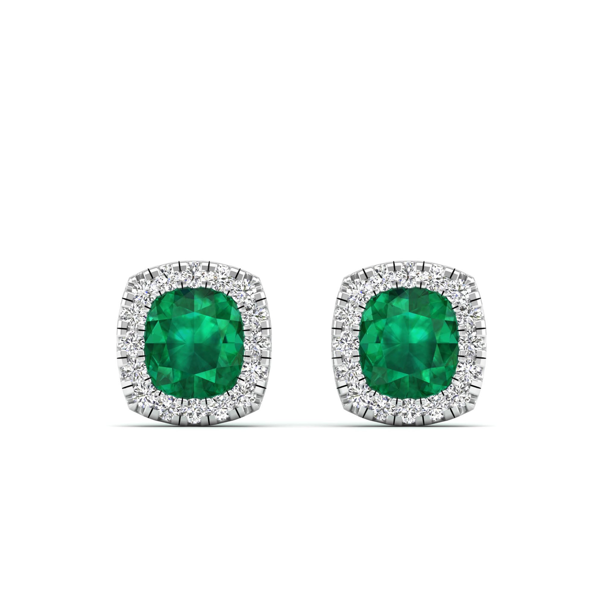 Cushion Emerald Halo Diamond Stud Earrings