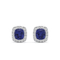Cushion Tanzanite with Halo Diamond Stud Earrings