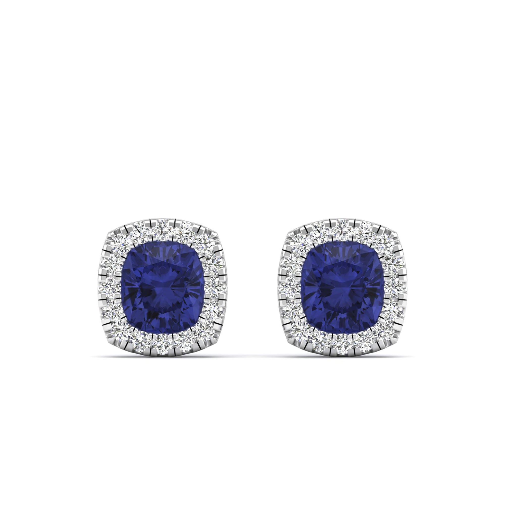 Cushion Tanzanite with Halo Diamond Stud Earrings