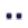Cushion Sapphire with Halo Diamond Stud Earrings