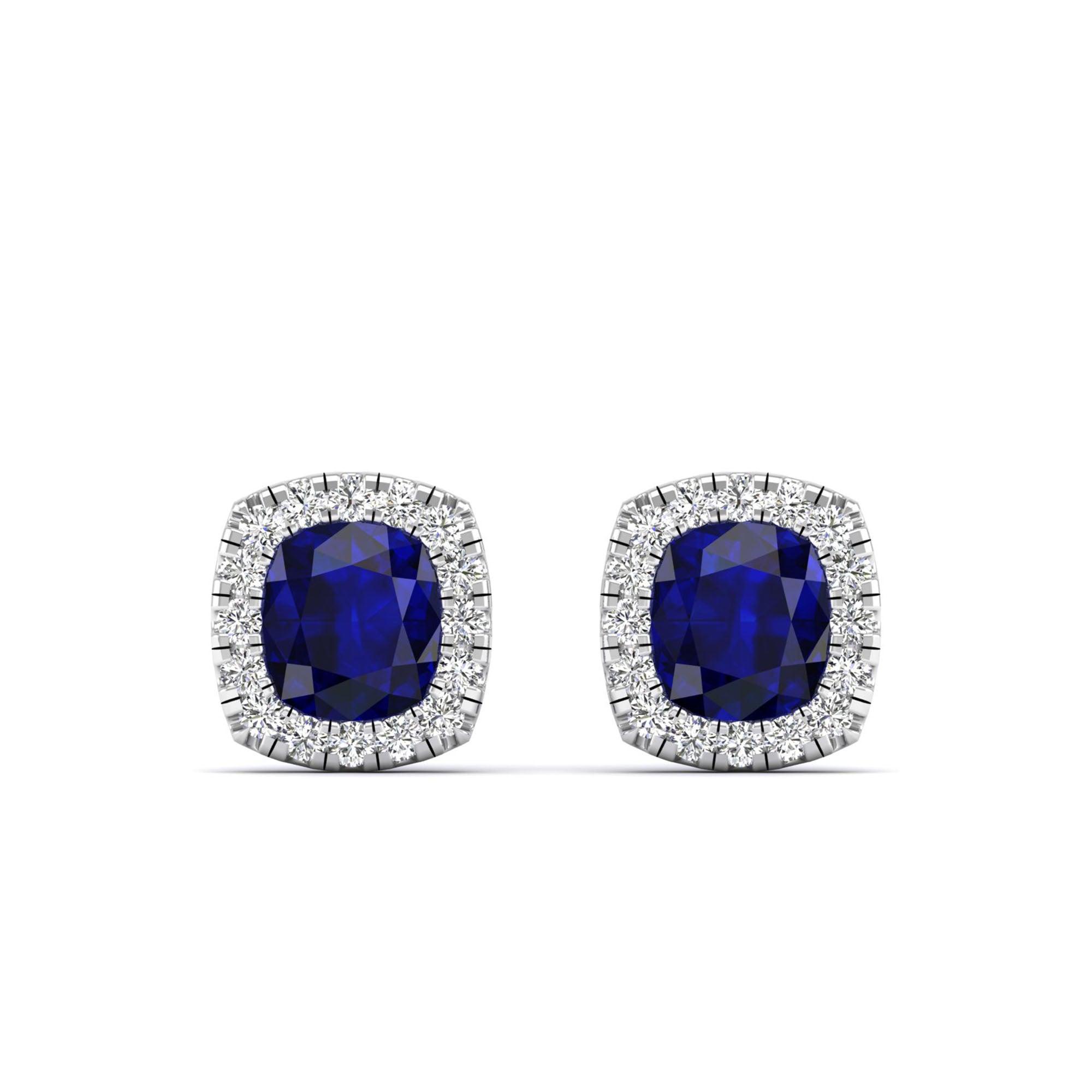 Cushion Sapphire with Halo Diamond Stud Earrings