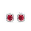 Cushion Ruby with Halo Diamond Stud Earrings