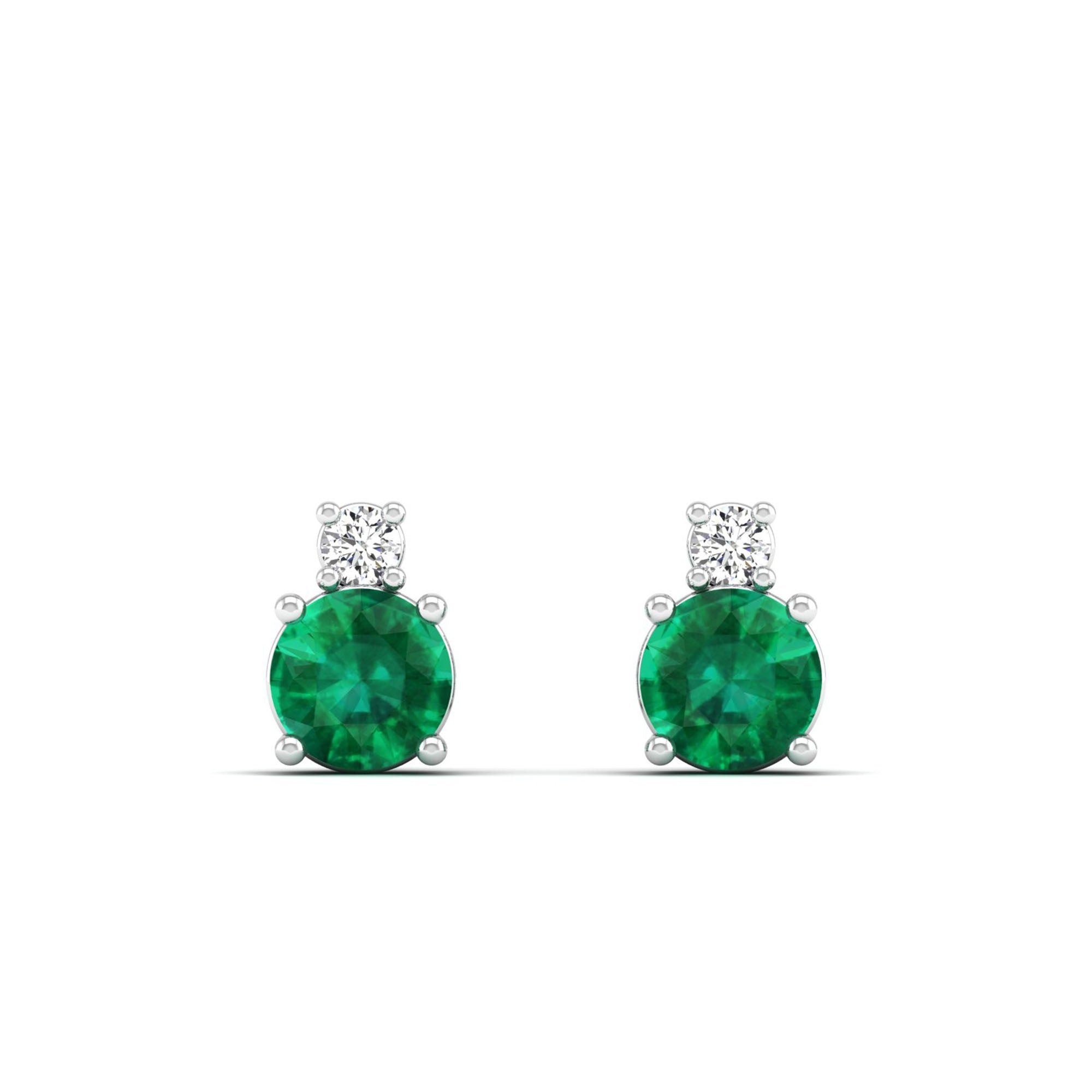 Classic Round Emerald and Diamond Stud Earrings