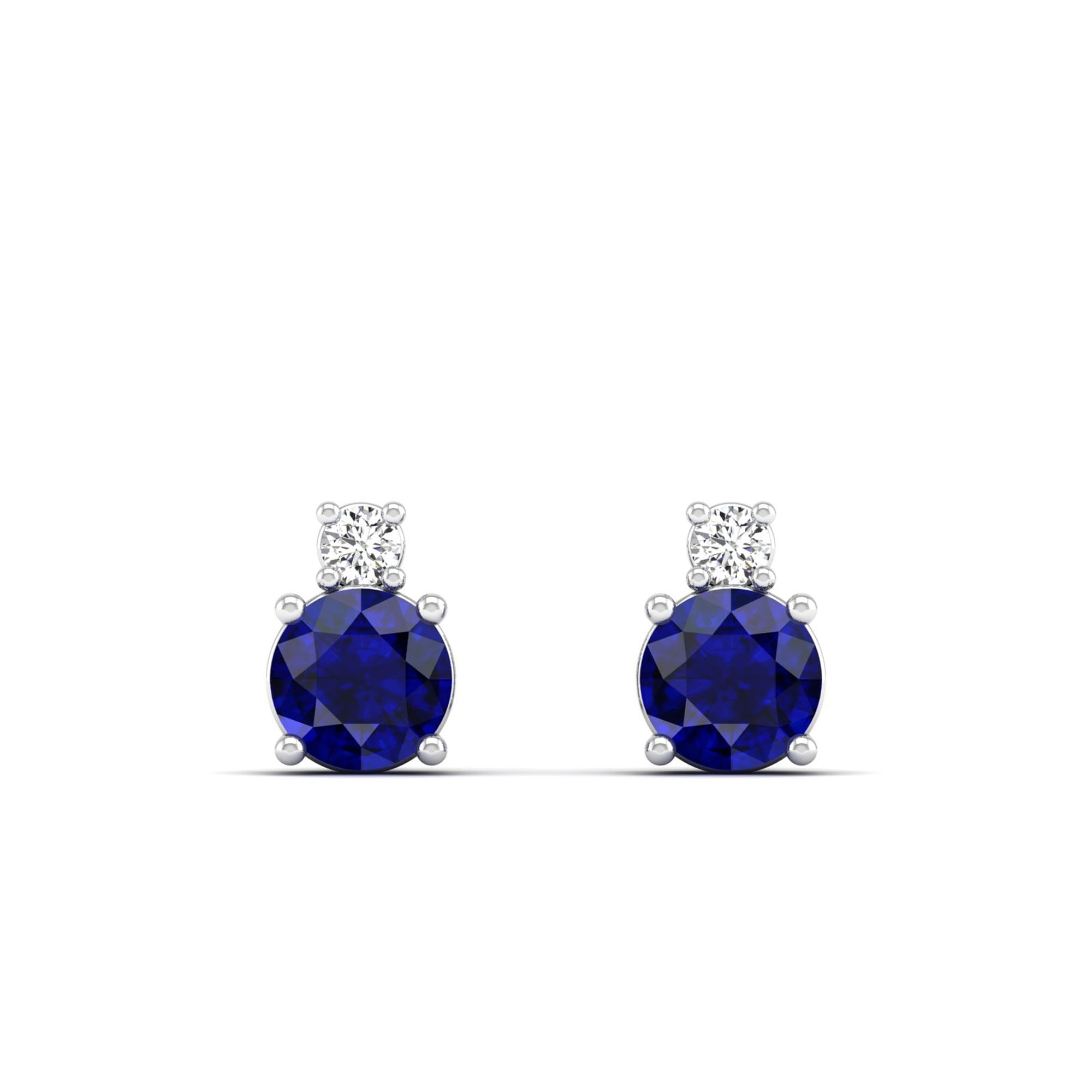 Classic Round Sapphire and Diamond Stud Earrings