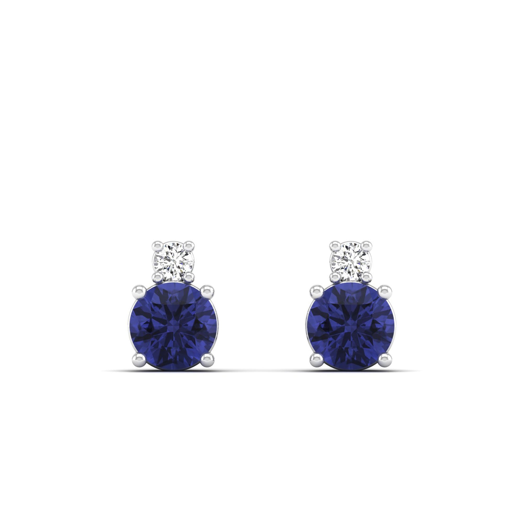 Classic Round Tanzanite and Diamond Stud Earrings