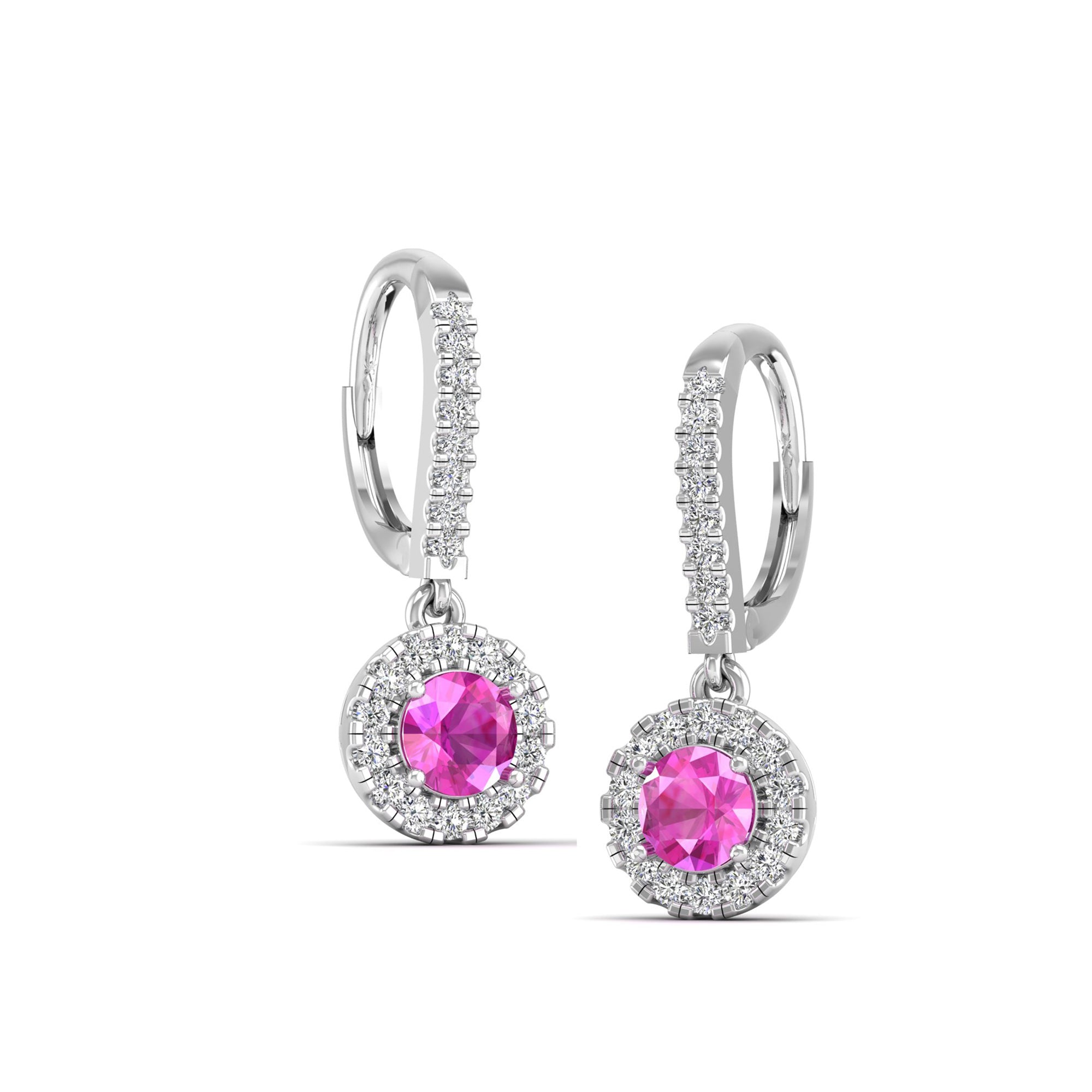 Halo Pink Sapphire and Diamond Dangle Earrings