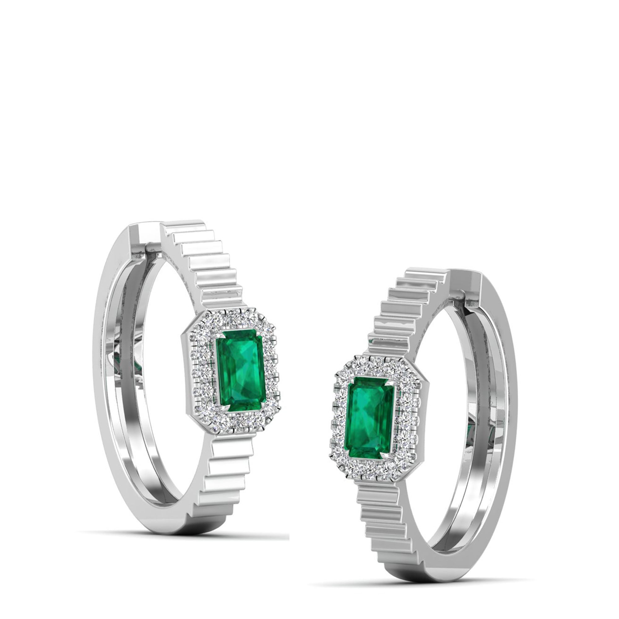 Emerald Cut Emerald and Inside-Out Diamond Hoops