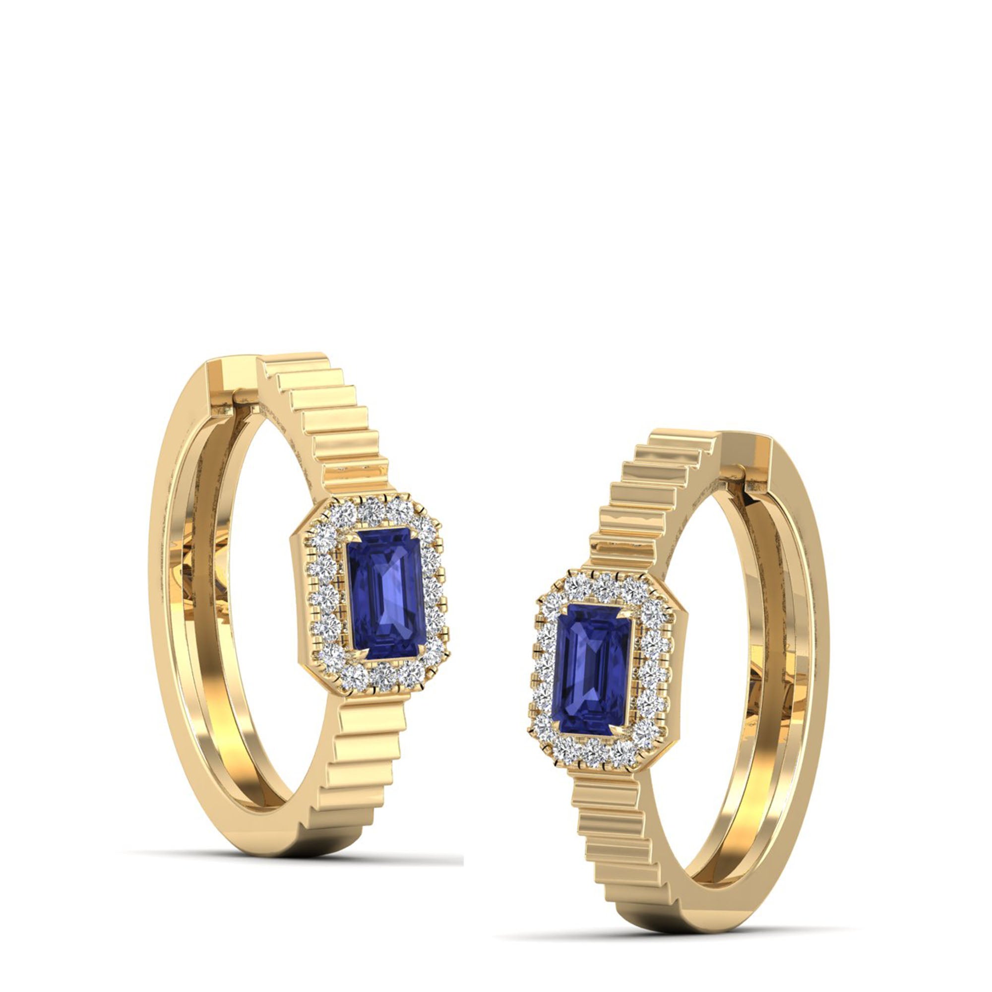Emerald Tanzanite and Inside-Out Diamond Hoops