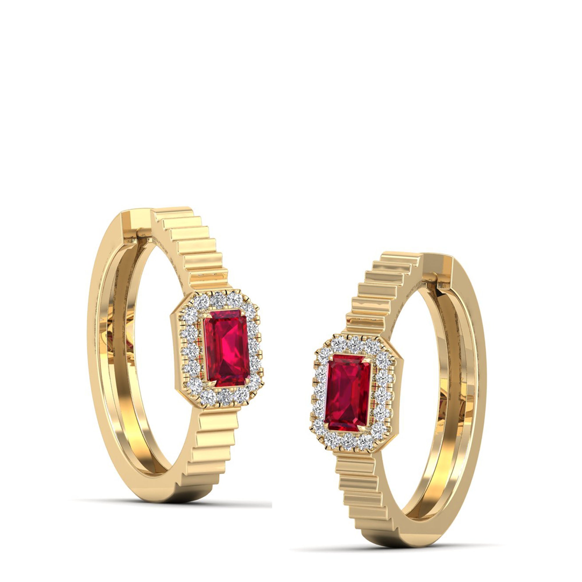 Emerald Ruby and Inside-Out Diamond Hoops