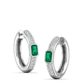 Emerald Bezel Emerald and Double Row Diamond Hoops