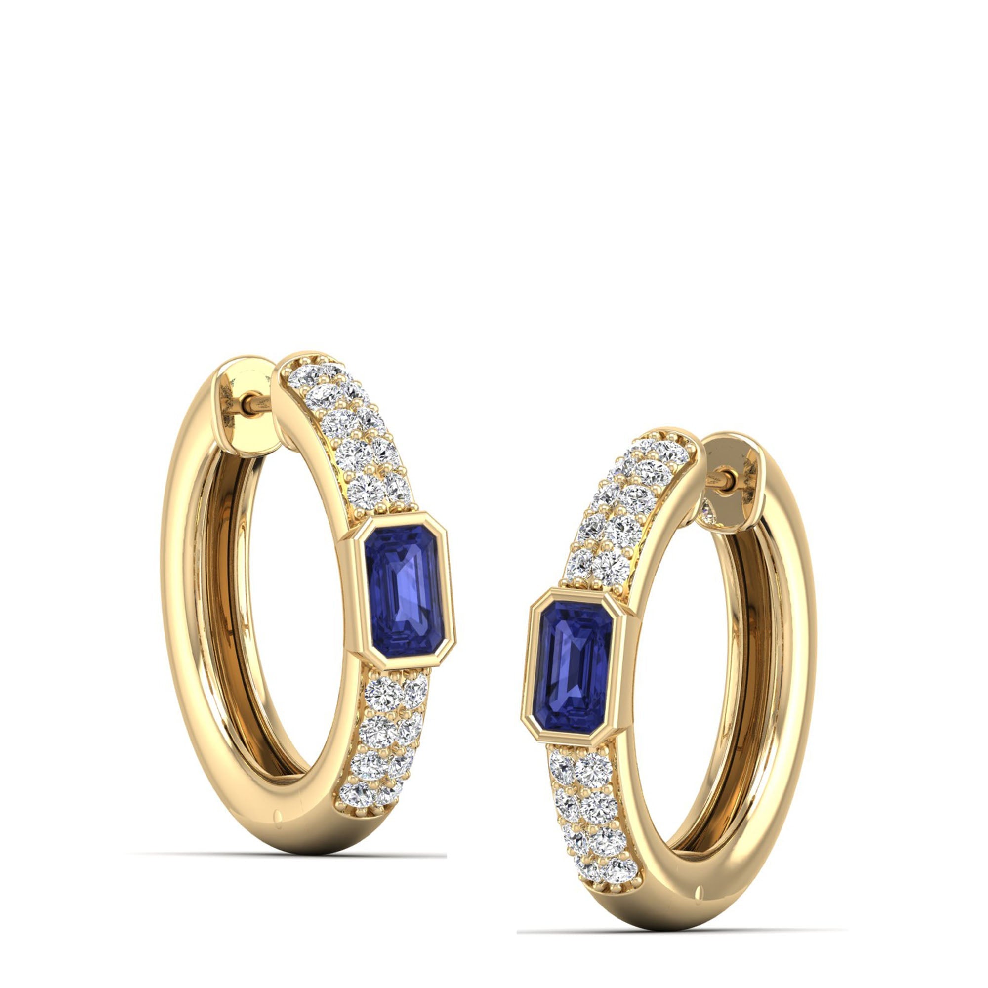 Emerald Bezel Tanzanite and Double Row Diamond Hoops
