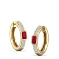 Emerald Bezel Ruby and Double Row Diamond Hoops