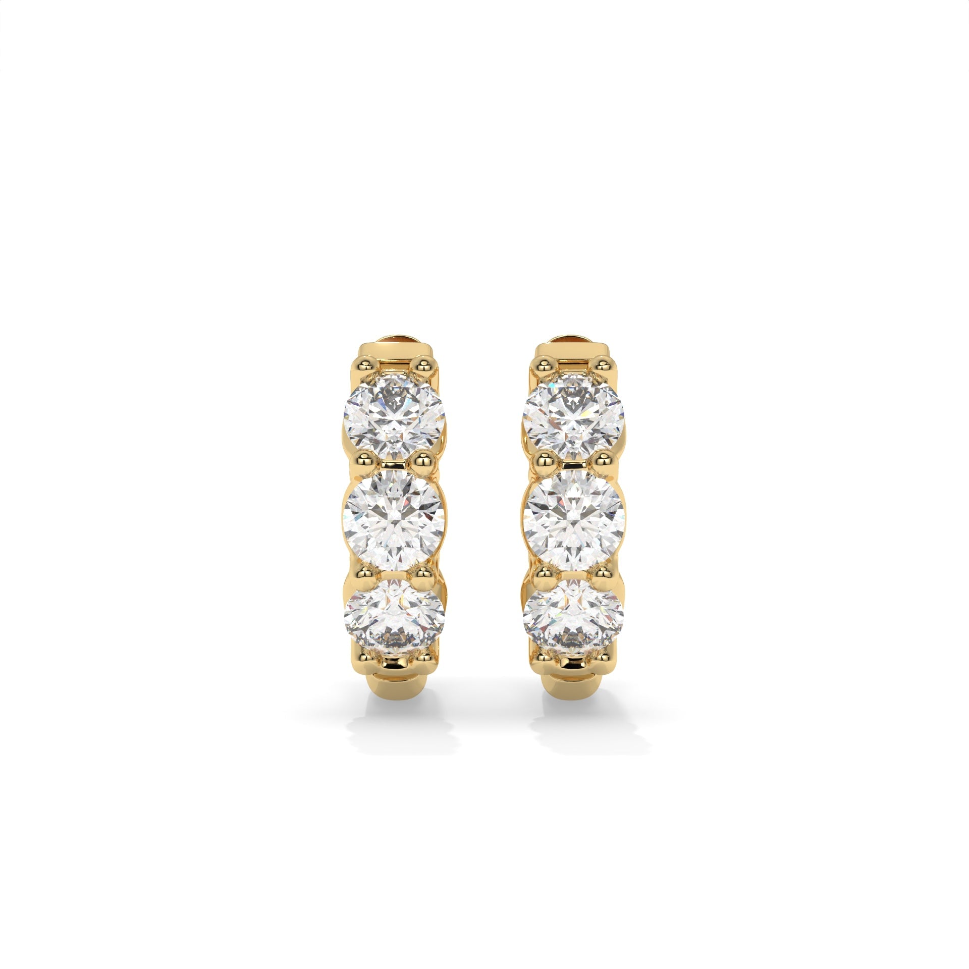 3-Stone Round Lab Diamond Hoop Earrings