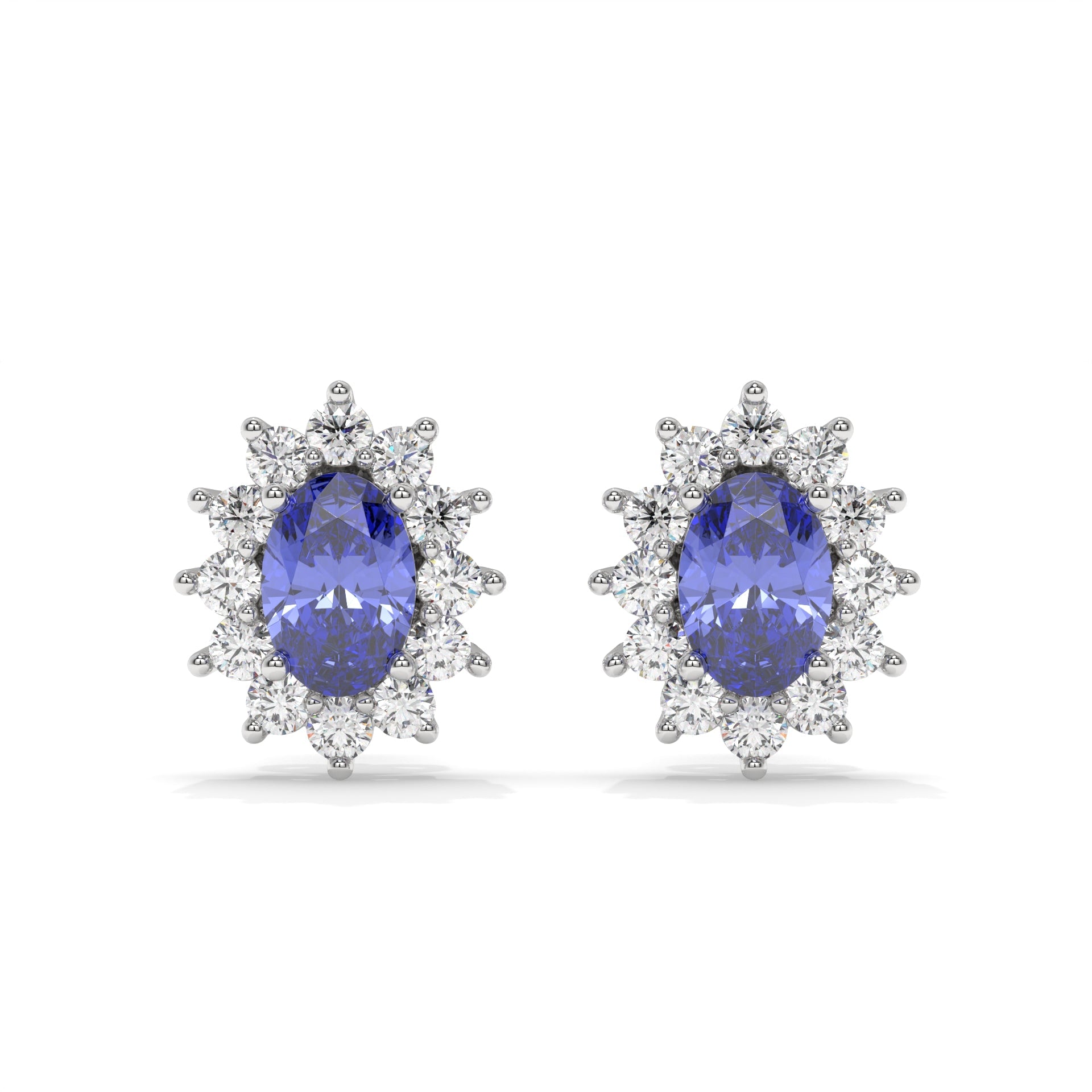 Oval Tanzanite and Lab Diamond Stud Earrings