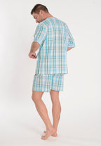 Pijama Hombre Verano Corto Judo Algodón Popelín Cuadros - Azul 4011_40