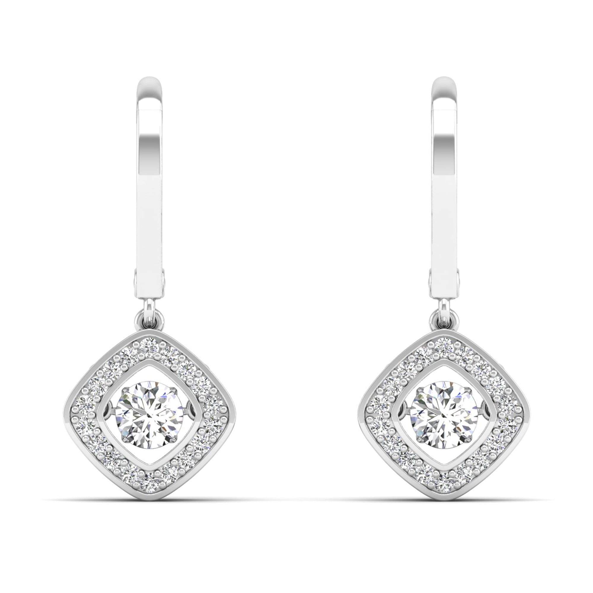 Cushion Cut Halo Dancing Diamond Dangle Earrings