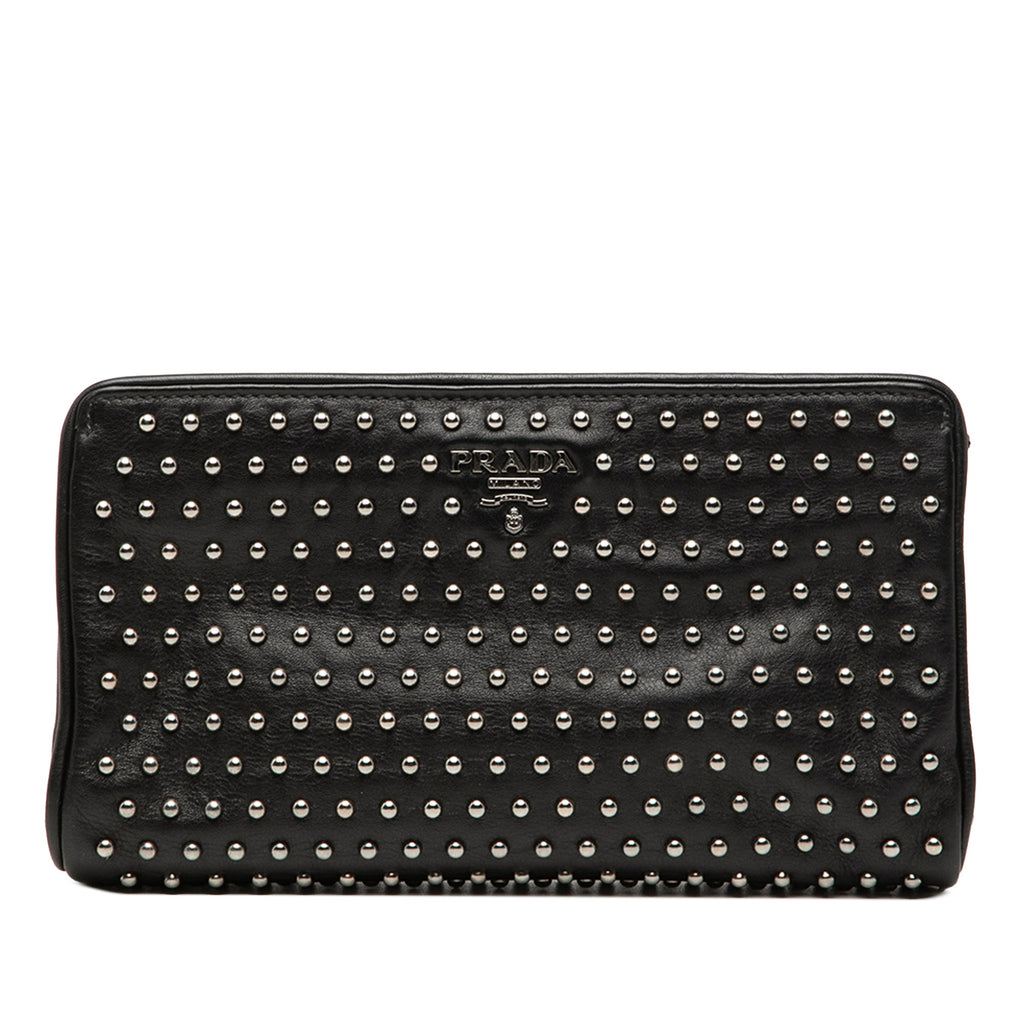Studded Leather Clasp Clutch