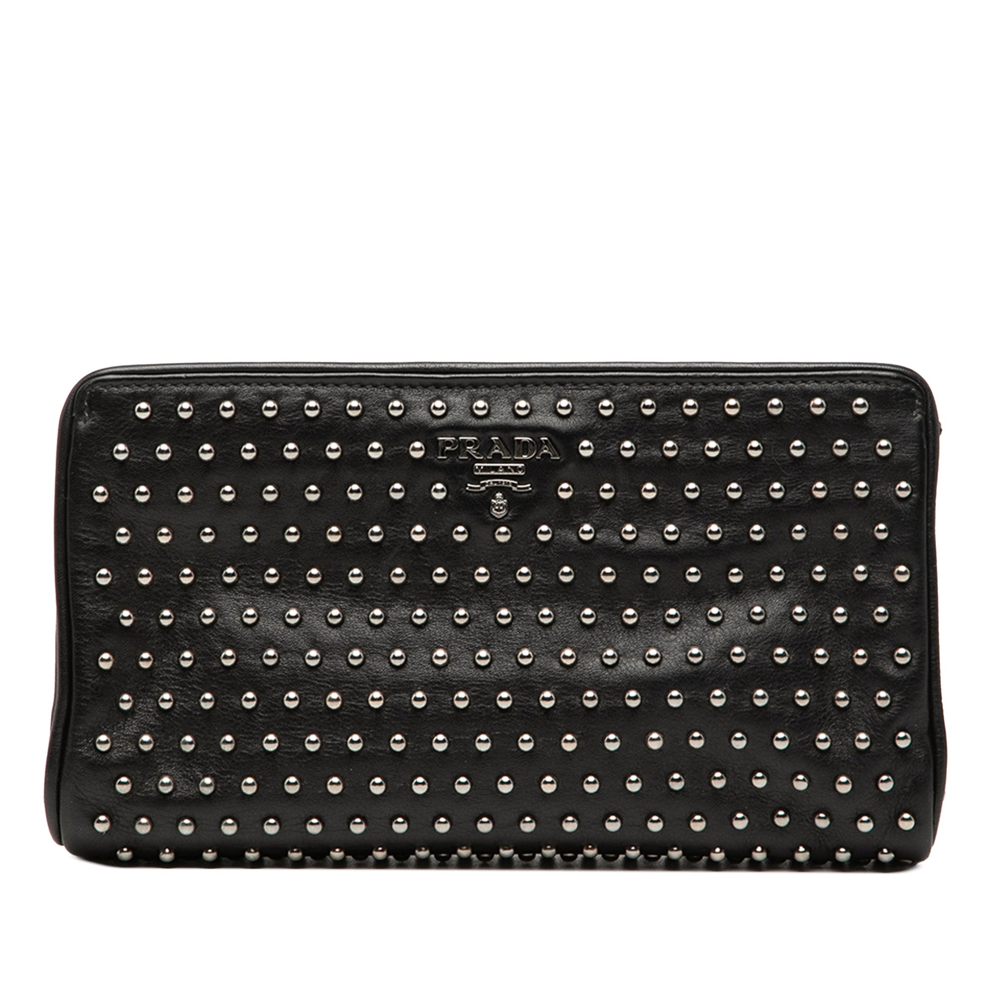 Studded Leather Clasp Clutch