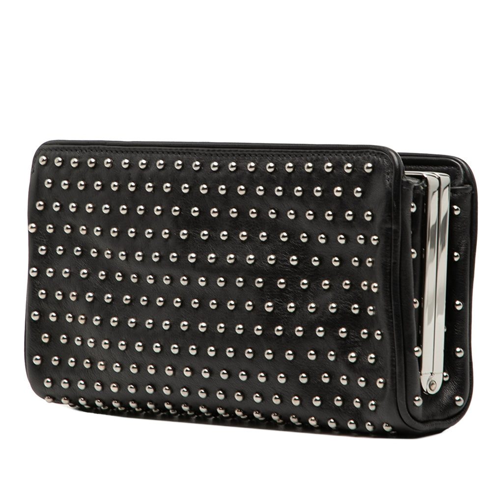 Studded Leather Clasp Clutch