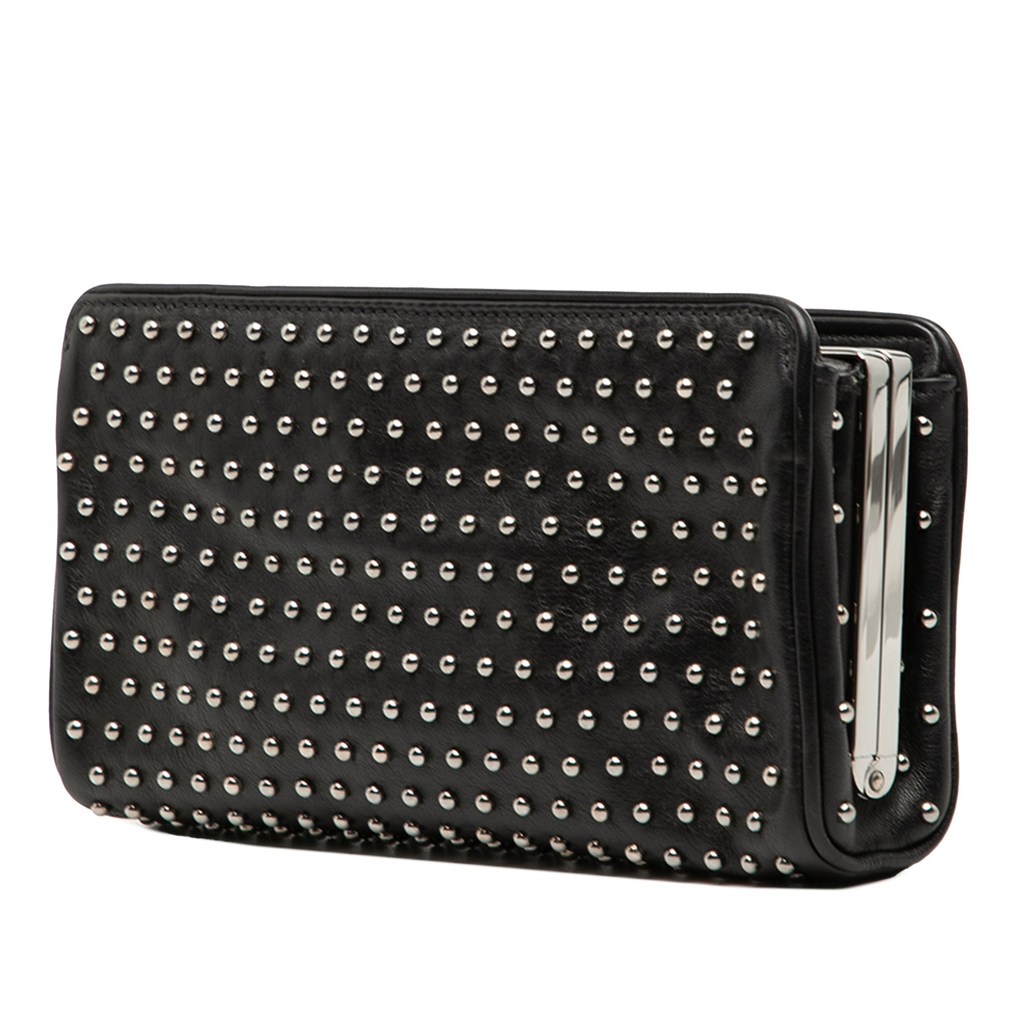 Studded Leather Clasp Clutch