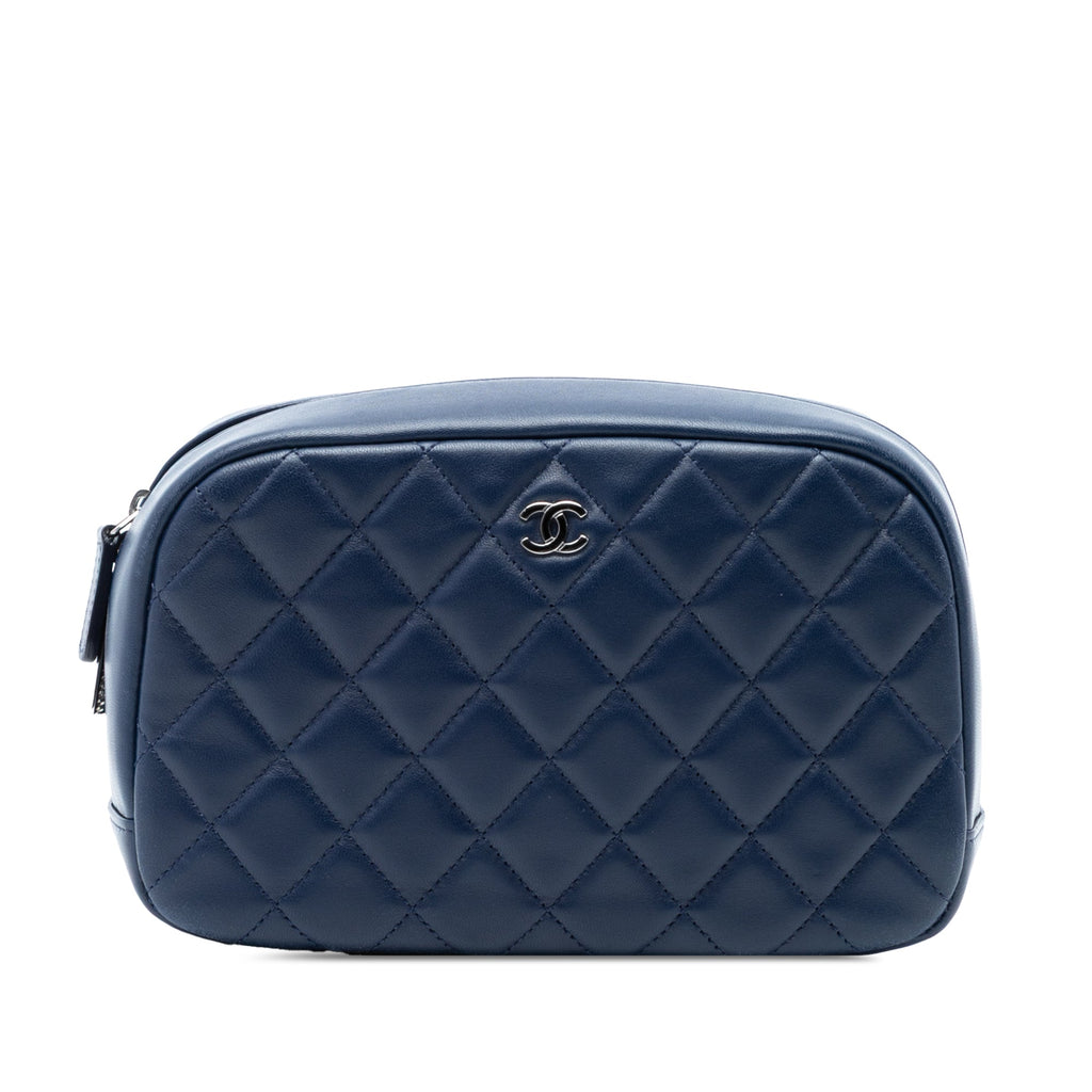 Large Quilted Lambskin Curvy Cosmetic Pouch