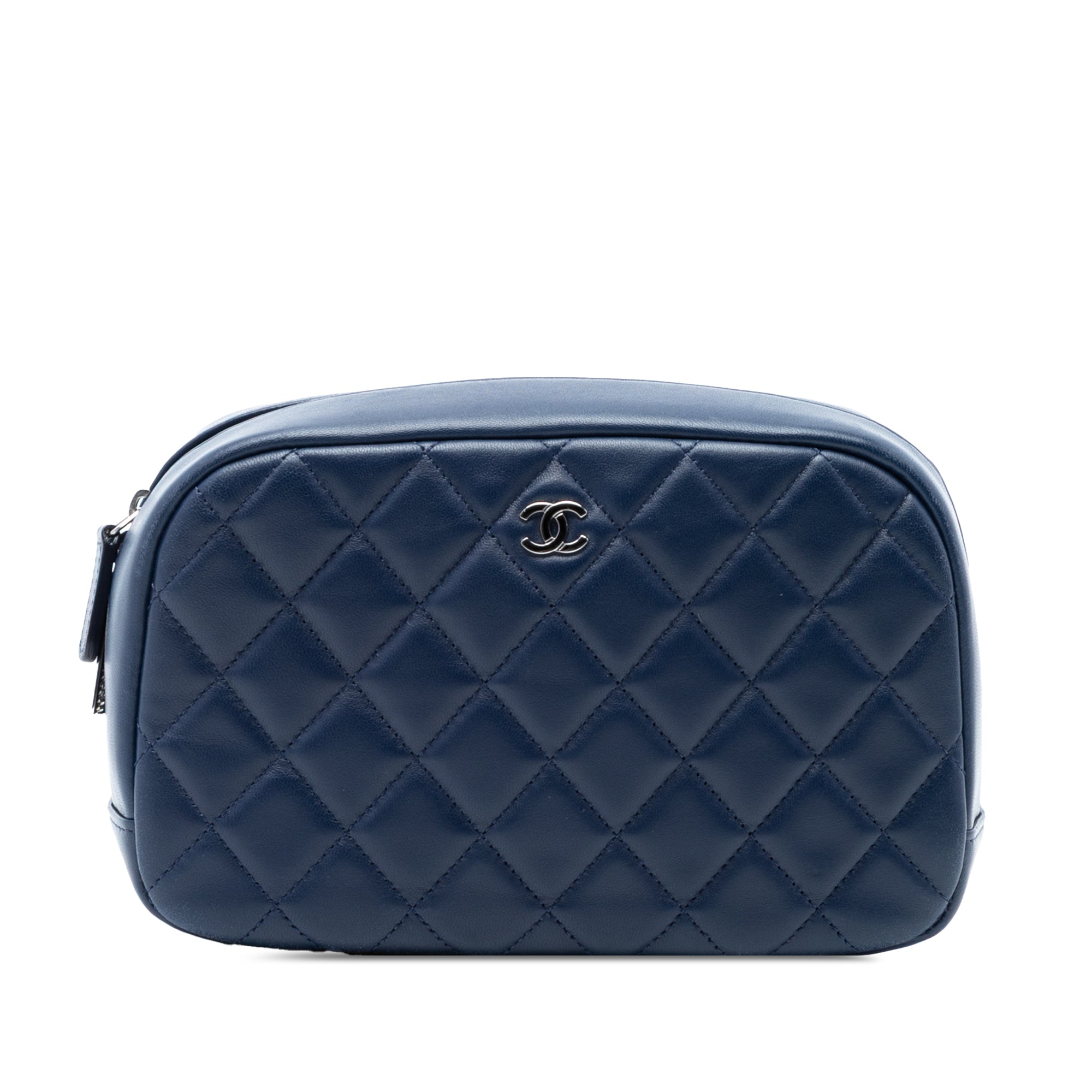 Large Quilted Lambskin Curvy Cosmetic Pouch