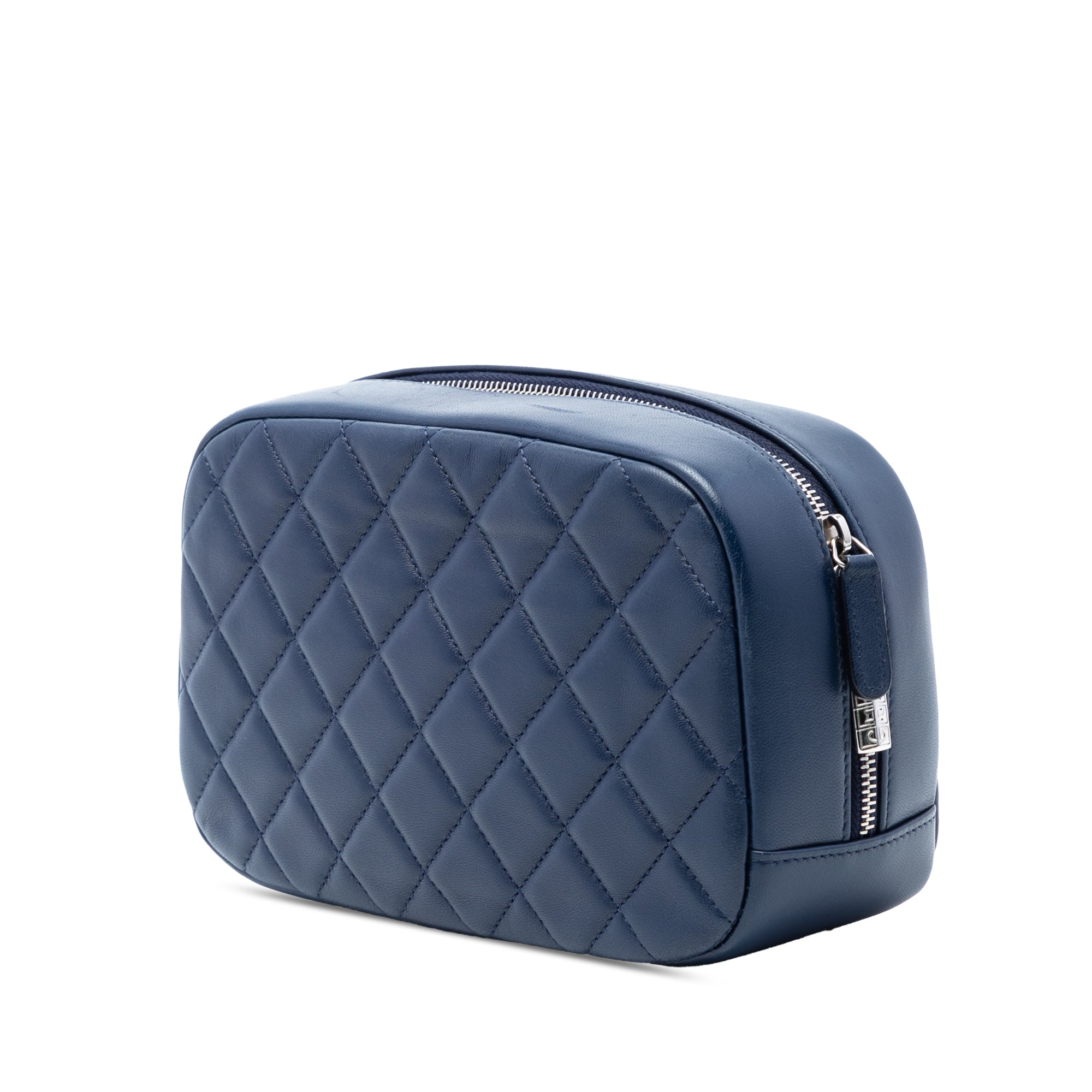 Large Quilted Lambskin Curvy Cosmetic Pouch