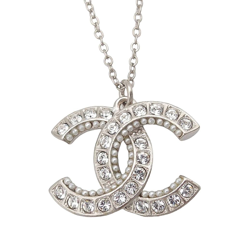 CC Brass Strass and Faux Pearl Pendant Necklace