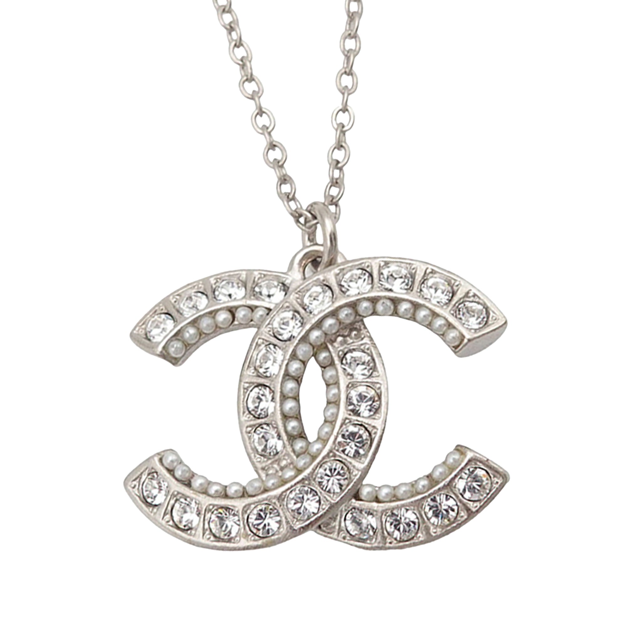 CC Brass Strass and Faux Pearl Pendant Necklace