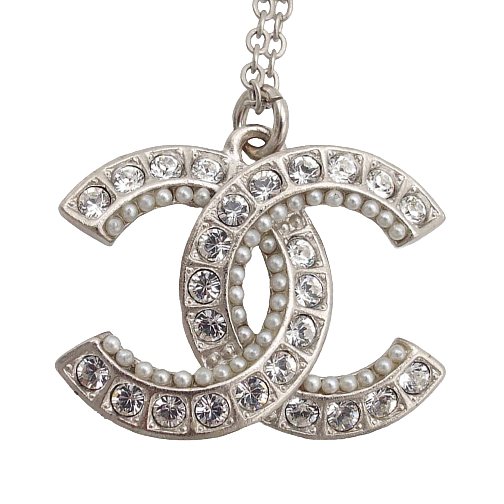 CC Brass Strass and Faux Pearl Pendant Necklace