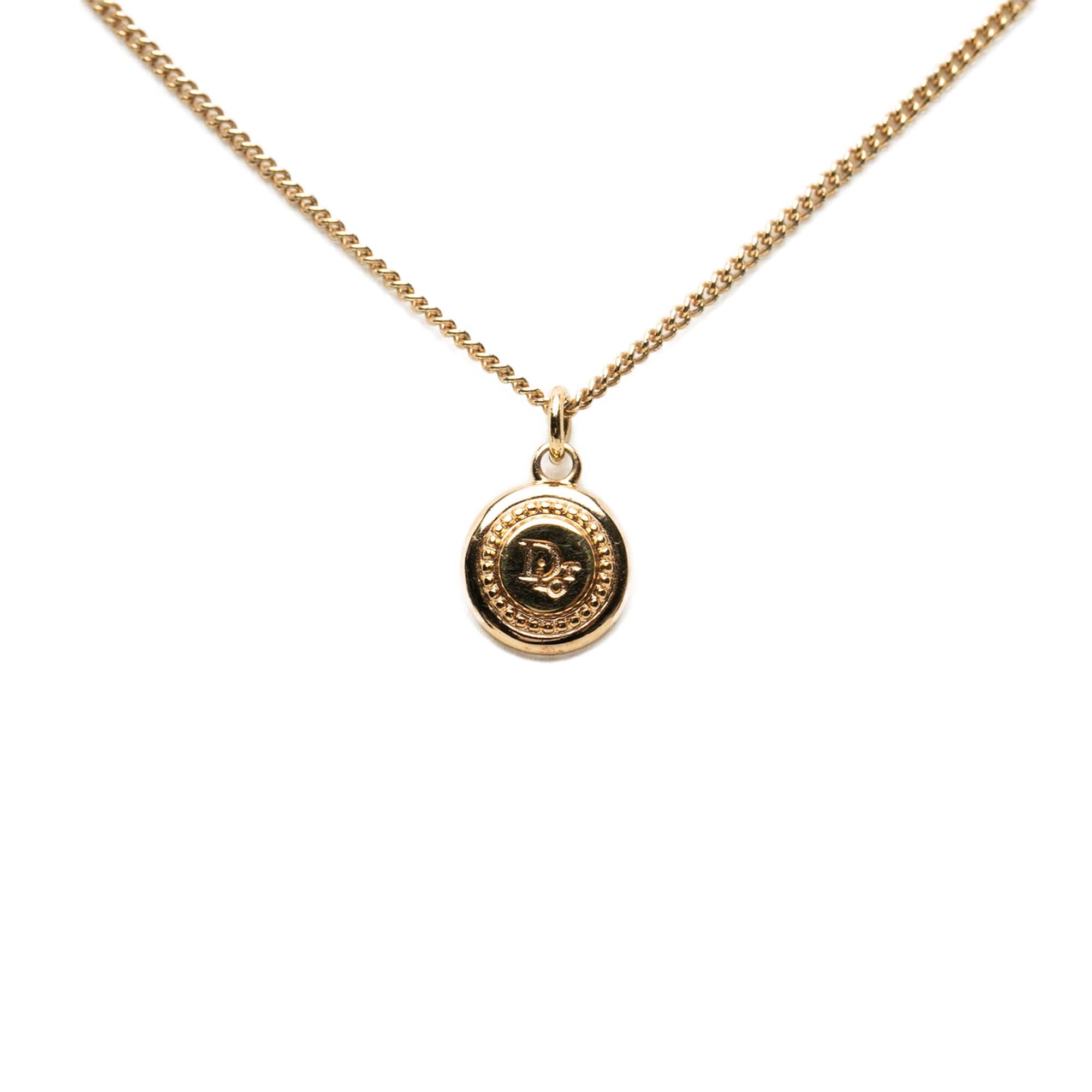 Gold Plated Logo Round Pendant Necklace