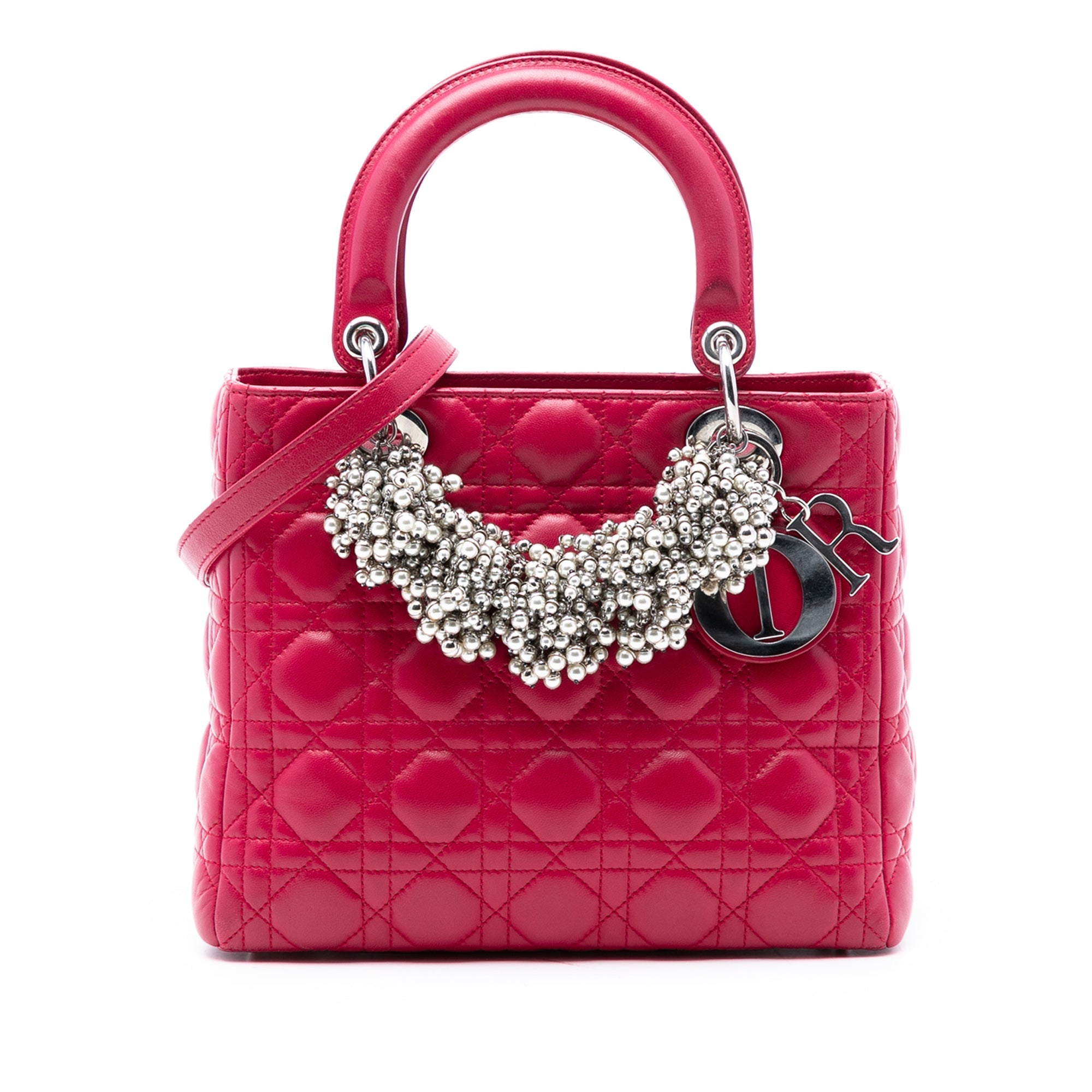 Medium Lambskin Cannage Pearl Lady Dior