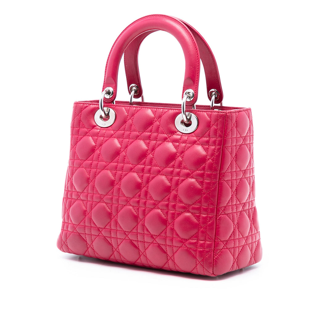 Medium Lambskin Cannage Pearl Lady Dior