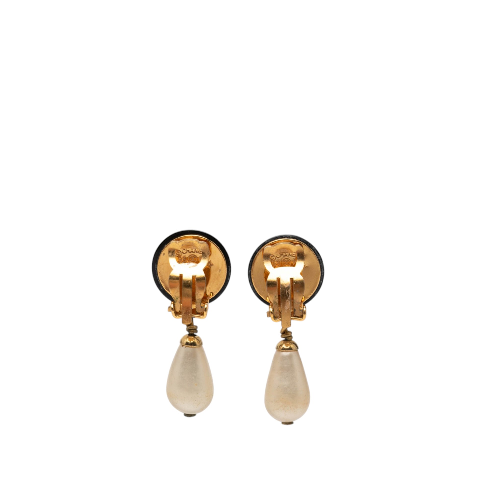 CC Gold Plated Faux Pearl and Resin Drop Earrings