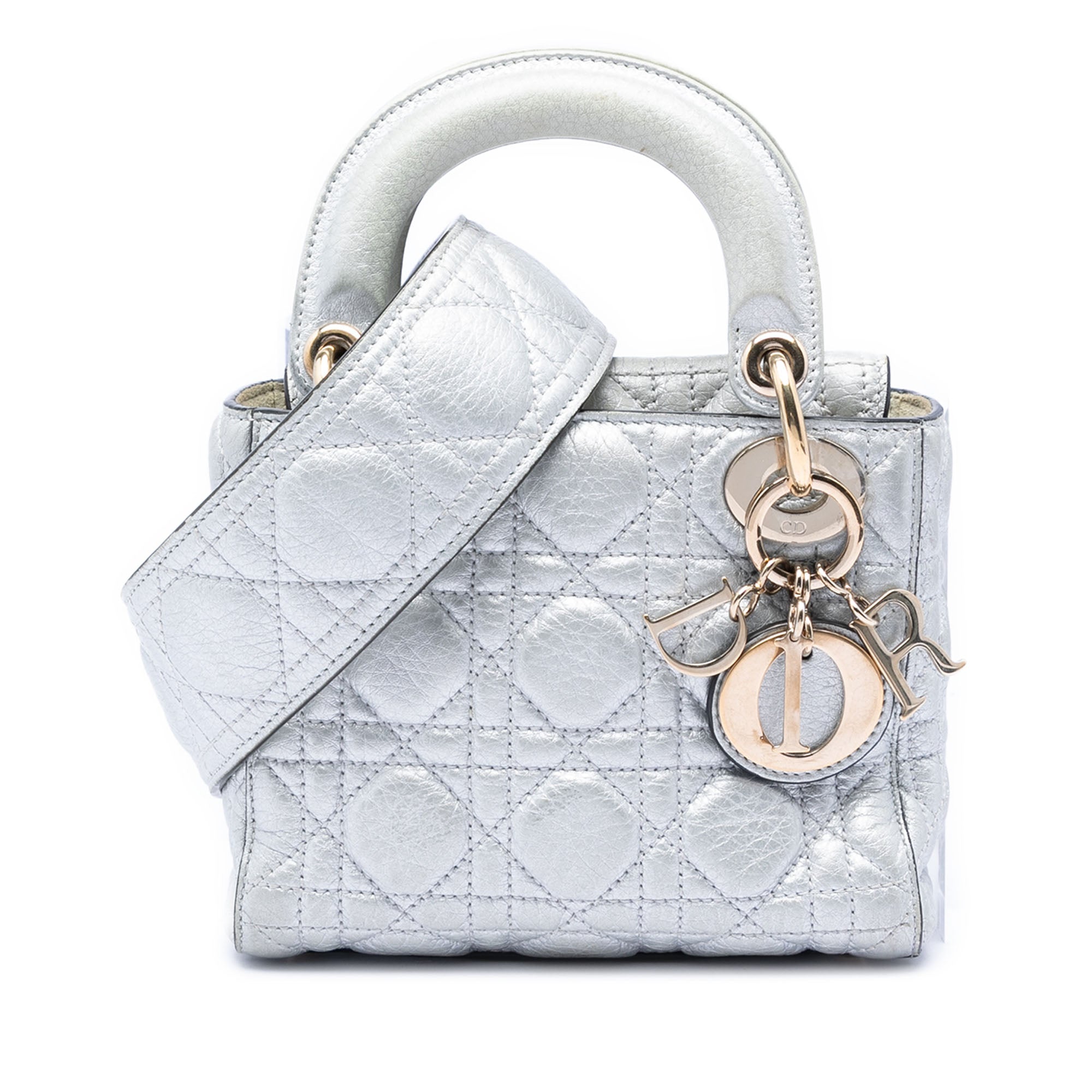 Mini Metallic Calfskin Cannage Supple Lady Dior