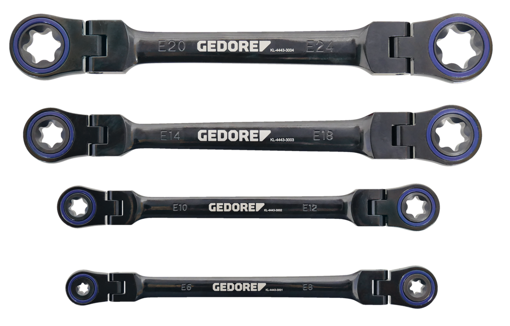 GEDORE Automotive KL-4443-30 - Juego de 4 llaves TX de carraca con doble articulación