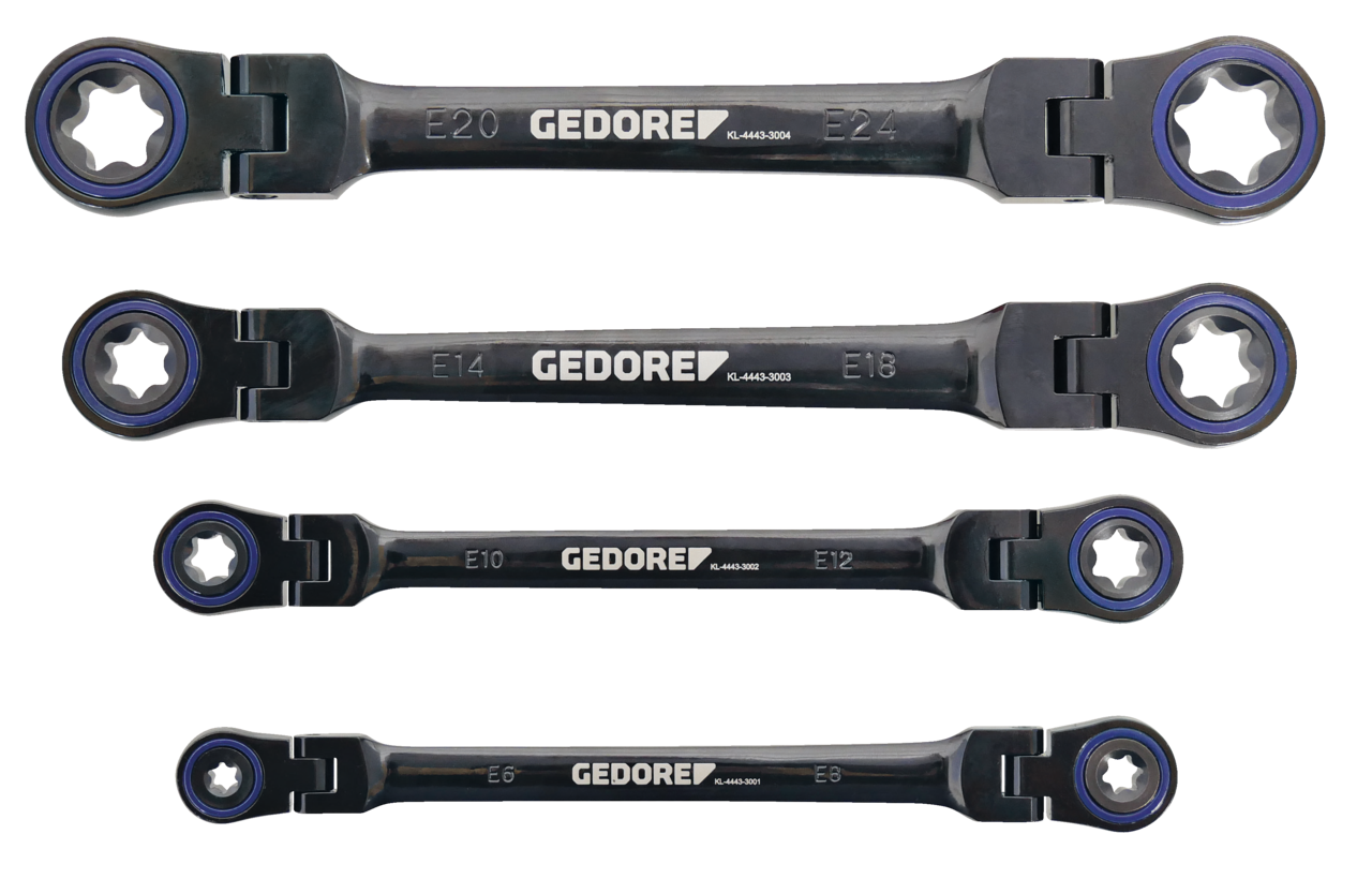 GEDORE Automotive KL-4443-30 - Juego de 4 llaves TX de carraca con doble articulación