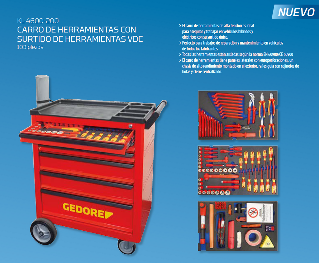 GEDORE Automotive KL-4600-200 - Carro de Herramientas con surtido de herramientas aisladas VDE