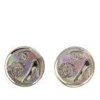 CC Resin Holographic Camellia Round Clip On Earrings