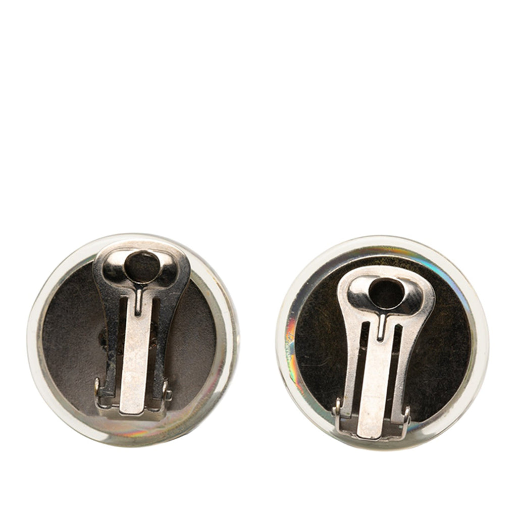CC Resin Holographic Camellia Round Clip On Earrings