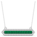 Baguette Emerald & Diamond Halo Bar Necklace