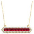 Baguette Ruby & Diamond Halo Bar Necklace