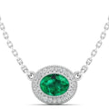 East-West Oval Emerald with Diamond Halo Necklace