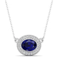 East-West Oval Sapphire with Diamond Halo Necklace