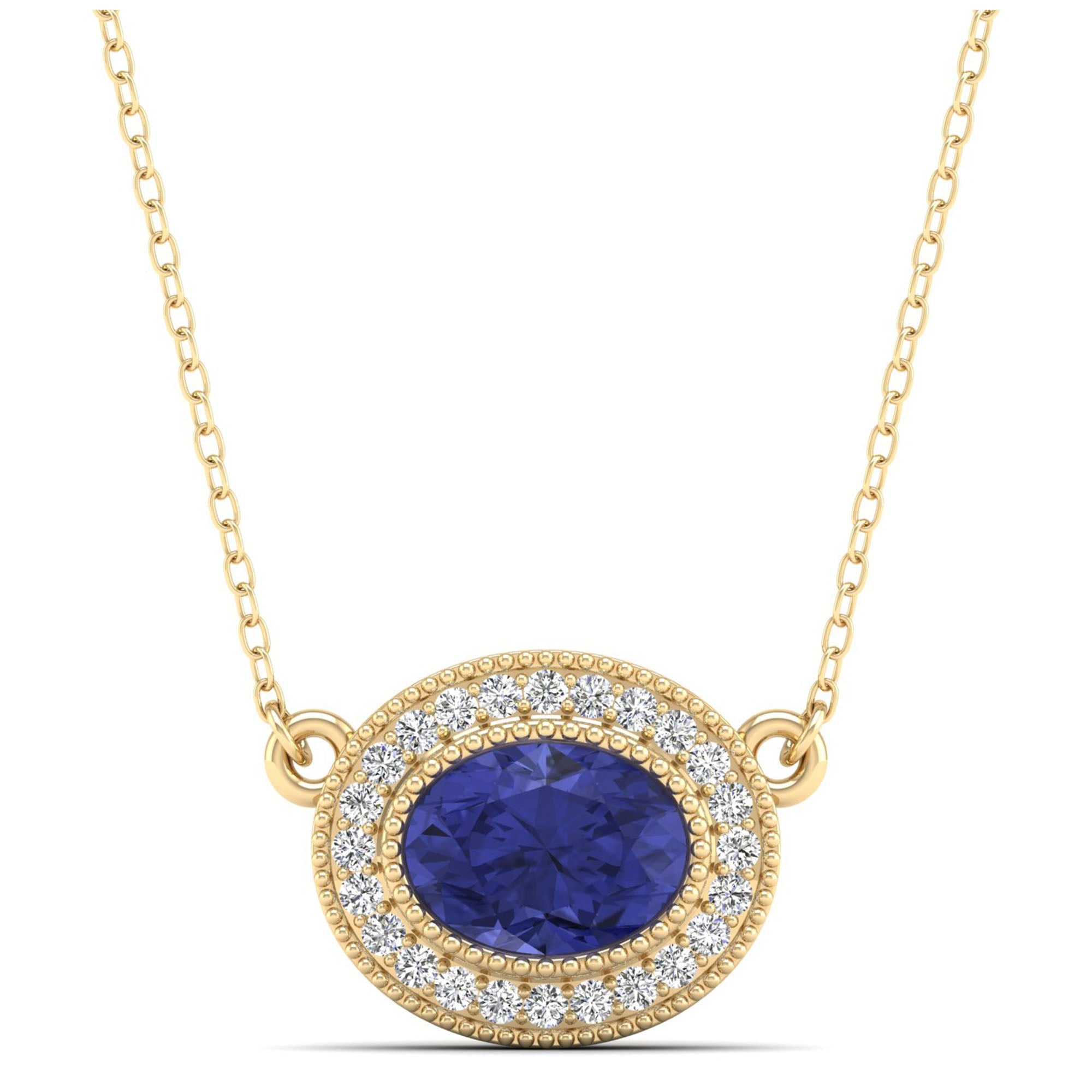 East-West Oval Tanzanite with Diamond Halo Necklace