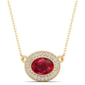 East-West Oval Ruby with Diamond Halo Necklace