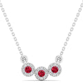 Trio Ruby and Diamond Halo Necklace